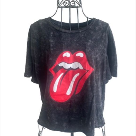 Rolling Stones Official Women's Short Sleeve Cutoff Distressed Crop Top XL - Picture 1 of 7